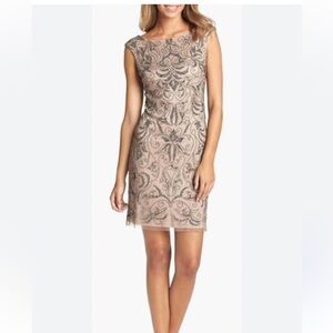 Adrianna Papell Taupe Embroidered Dress